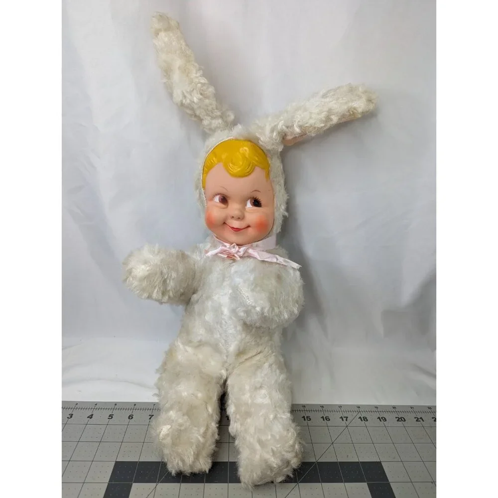 Rubber Face‎ Doll White Bunny Rabbit Vintage 18 Inch Stuffed Animal Toy